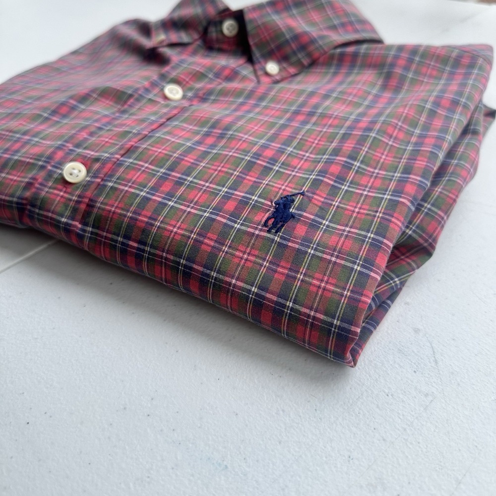 Polo Ralph Lauren Mens Classic Multi Plaid Button Pink Short Sleeve Shirt Large